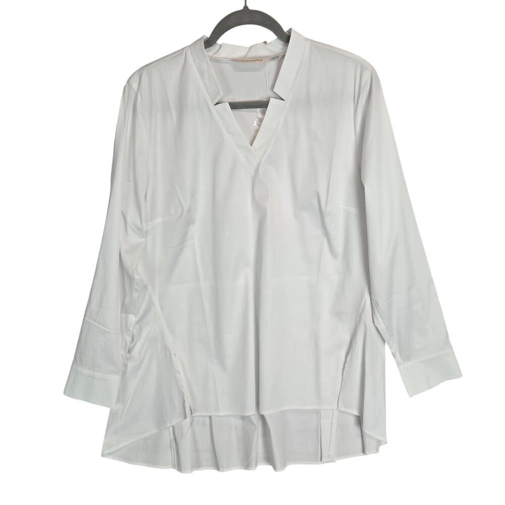 Soft Surroundings White Tunic Top PL V-Neck Slits Minimalist Basic Parisian NWOT